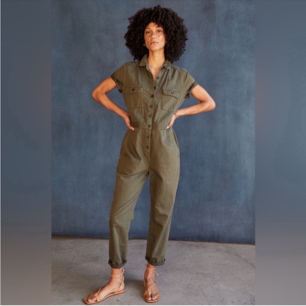 Outerknown SEA Olive Green Organic Cotton Limen‎ Jumpsuit Romper M - Picture 3 of 12
